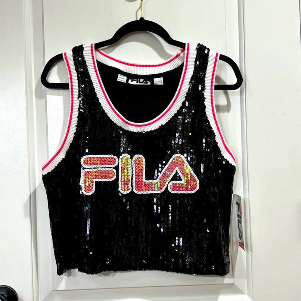 *NEW* FILA QUEEN OF THE COURT SEQUINED CROP JERSEY LARGE - Picture 1 of 8